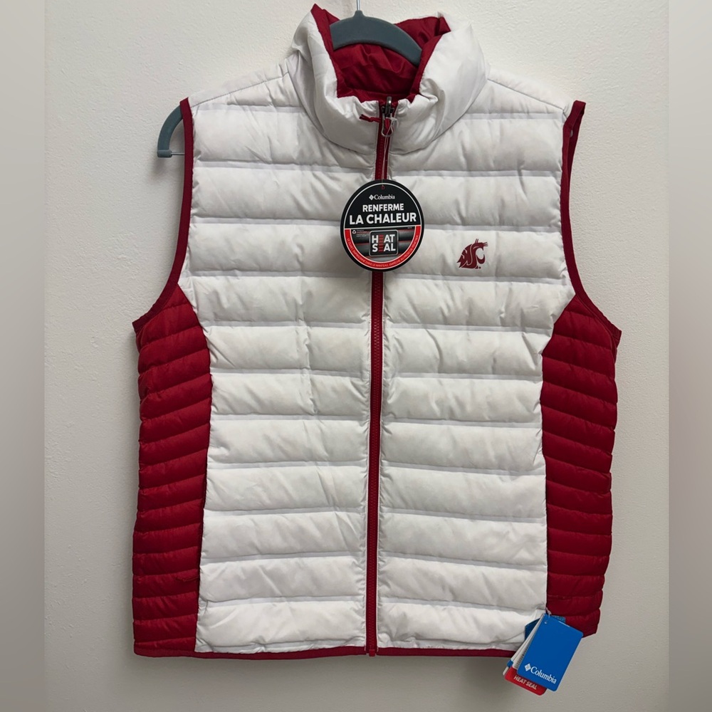 Columbia WSU Puffer Vest Red and White Down Filled Reversible Women’s XL NWT